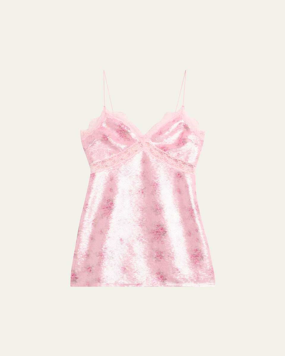 Finta Sequined Lace-Trim Mini Dress
